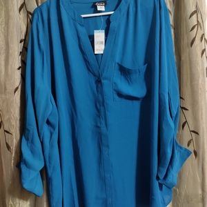 Beautiful teal 2x long sleeve blouse new with tag Sears
